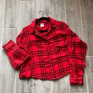 PINK VICTORIAS SECRET CROPPED FLANNEL